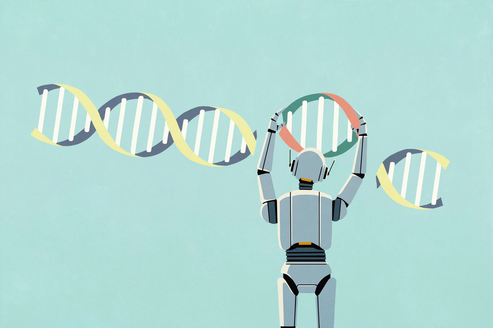 Illustration of artificial intelligence working with genetic information