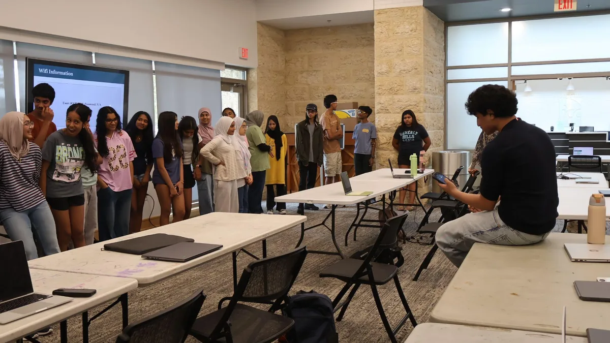 Students gathered between sessions