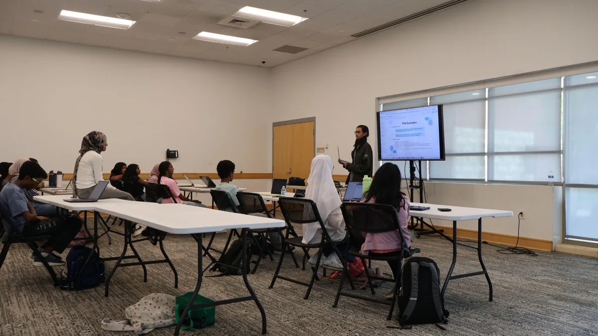 A student presenting to the class