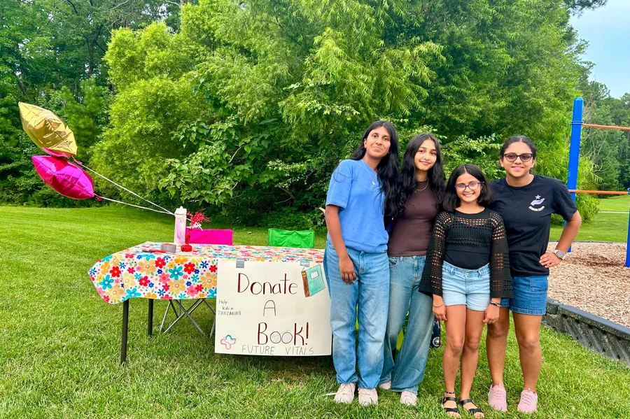 The book drive team at a community collection point