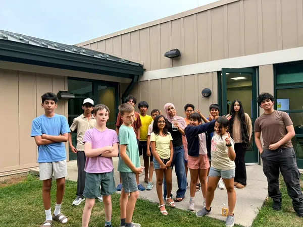 Students lined up outside the recreation center