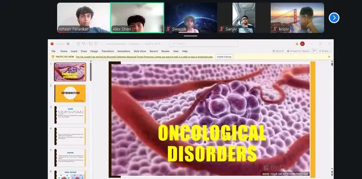 Live session opening the Oncological Disorders slides, with students on camera