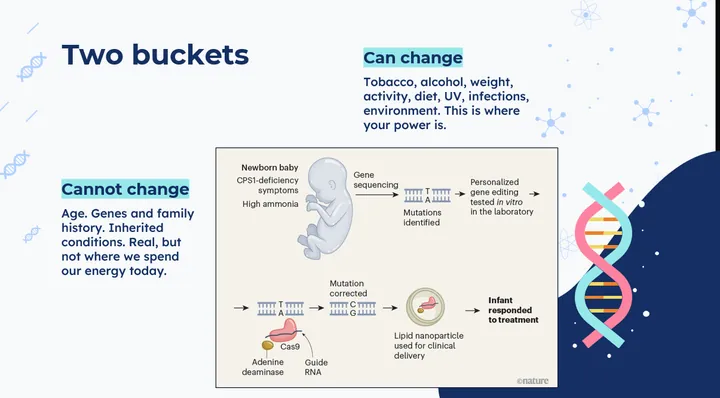 Program slide sorting cancer risk factors into those that can and cannot be changed