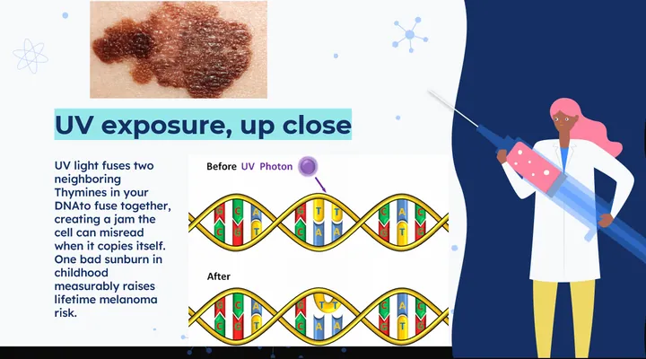 Program slide showing how UV light fuses neighbouring thymines in DNA