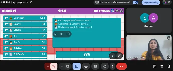 Blooket leaderboard shown to campers during an engineering session