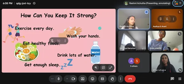 Slide on how to keep the immune system strong, with campers on camera