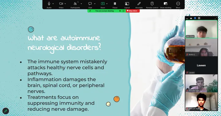 Slide defining autoimmune neurological disorders, with students on camera