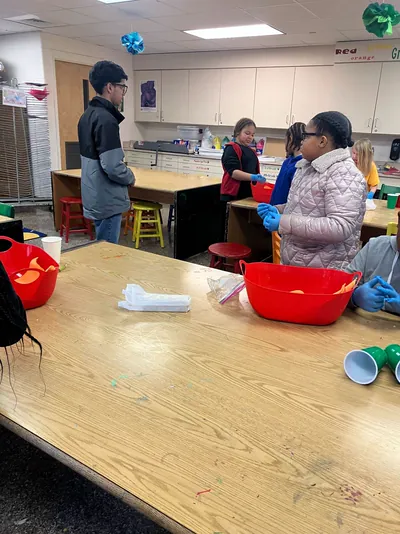 Students at a classroom workstation during a hands-on activity