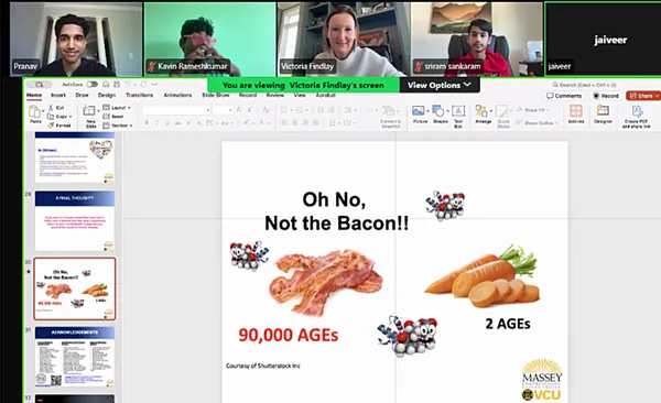 A nutrition slide shared on screen during a virtual workshop